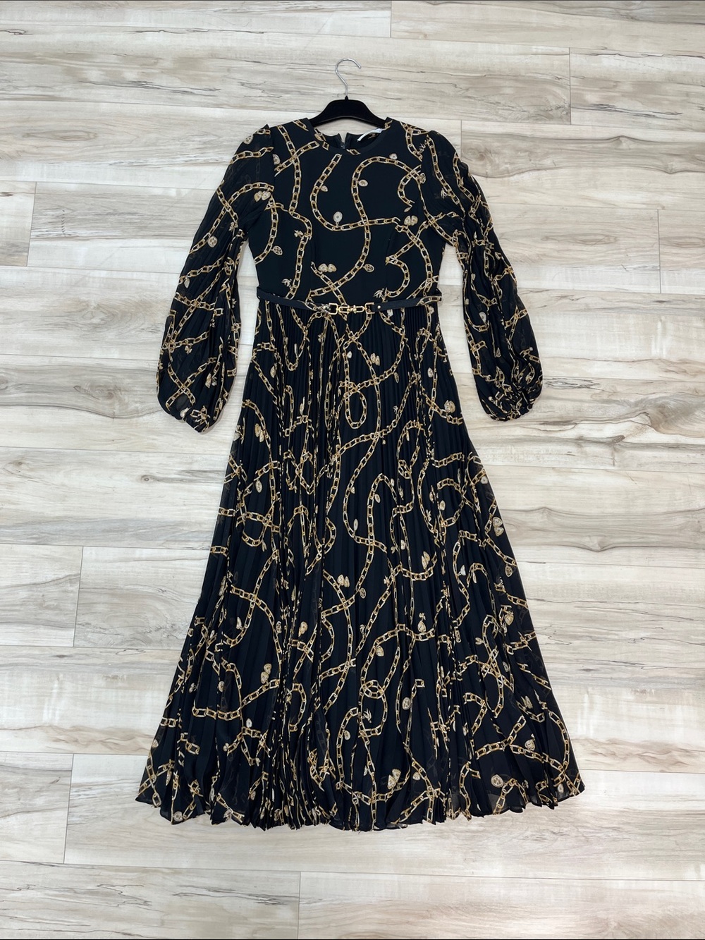 Zimmermann Black Maxi Dress with Gold Chain Print